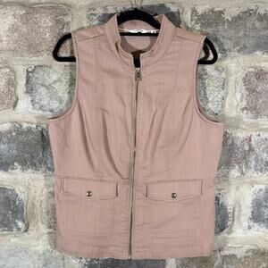 Liz Claiborne Vest Woman's Medium Tan Utility Full Zip High‎ Collar Hiking